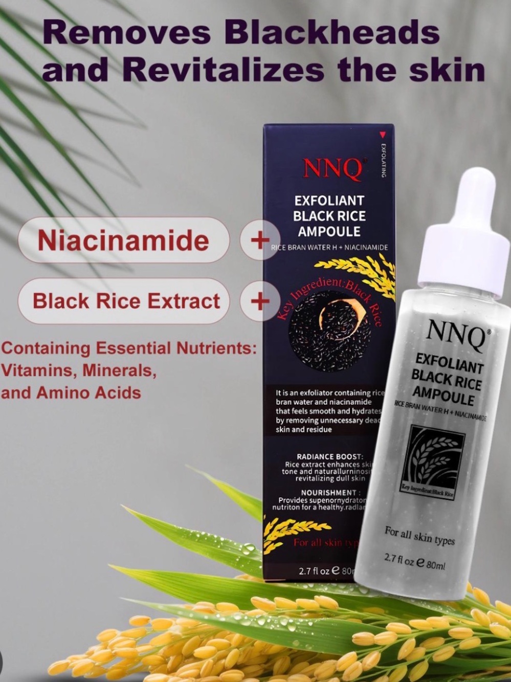 NNQ Exfoliating Black Rice Ampoule Exfoliant AHA/BHA Niacinamide 2.7 oz